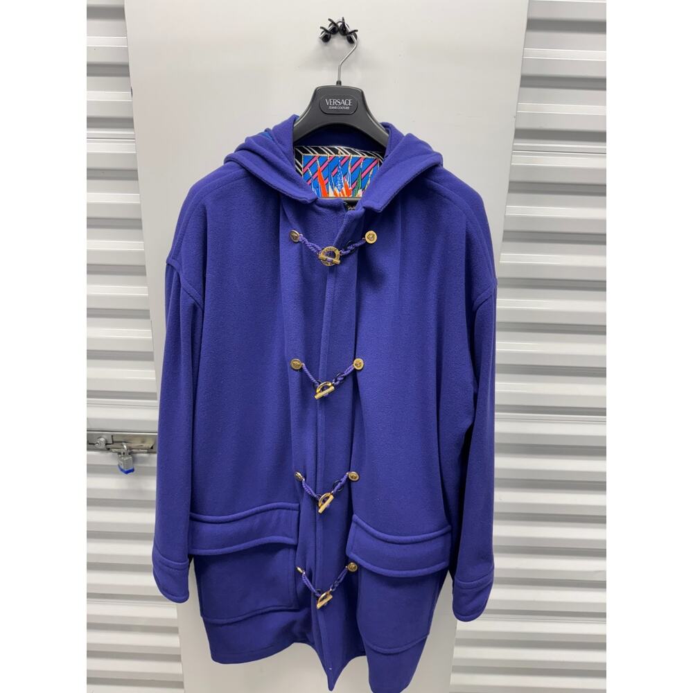 Vintage Versace Jeans Couture Royal Blue Wool Coat Toggle Buttons Size XL